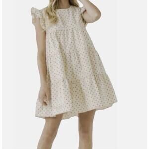 English Factory NWT Beige Black Polka Dot Babydoll Mini Dress Size S